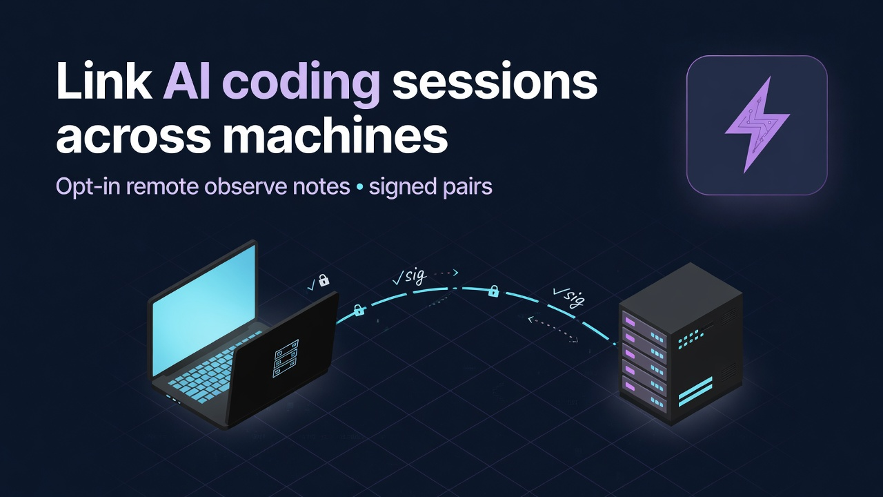 Two machines exchanging signed observe-mode notes between AI coding sessions
